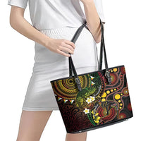 Vanuatu And Australia Aboriginal Leather Tote Bag Iguana And Kangaroo Together LT05 - Polynesian Pride