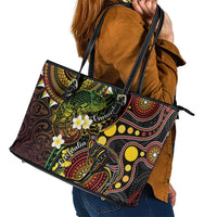 Vanuatu And Australia Aboriginal Leather Tote Bag Iguana And Kangaroo Together LT05 - Polynesian Pride