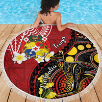 Tonga Ngatu And Australia Aboriginal Beach Blanket Tongan Dove And Kangaroo Together