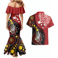 Tonga Ngatu And Australia Aboriginal Couples Matching Mermaid Dress and Hawaiian Shirt Tongan Dove And Kangaroo Together LT05 - Polynesian Pride