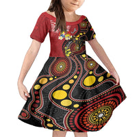 Tonga Ngatu And Australia Aboriginal Family Matching Long Sleeve Bodycon Dress and Hawaiian Shirt Tongan Dove And Kangaroo Together LT05 Daughter's Dress Red - Polynesian Pride