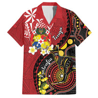 Tonga Ngatu And Australia Aboriginal Family Matching Long Sleeve Bodycon Dress and Hawaiian Shirt Tongan Dove And Kangaroo Together LT05 Dad's Shirt - Short Sleeve Red - Polynesian Pride