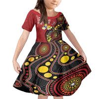 Tonga Ngatu And Australia Aboriginal Family Matching Mermaid Dress and Hawaiian Shirt Tongan Dove And Kangaroo Together LT05 Daughter's Dress Red - Polynesian Pride