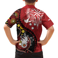 Tonga Ngatu And Australia Aboriginal Kid Hawaiian Shirt Tongan Dove And Kangaroo Together