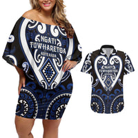 Custom Aotearoa Ngati Tuwharetoa Couples Matching Off Shoulder Short Dress and Hawaiian Shirt Maori Tribal Pattern