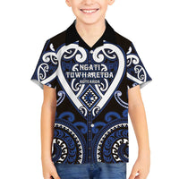 Custom Aotearoa Ngati Tuwharetoa Family Matching Summer Maxi Dress and Hawaiian Shirt Maori Tribal Pattern LT05 Son's Shirt Navy - Polynesian Pride