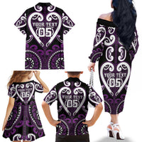 Custom Aotearoa Rangitane Family Matching Off The Shoulder Long Sleeve Dress and Hawaiian Shirt Maori Tribal Pattern