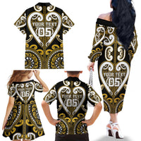 Custom Aotearoa Taranaki Family Matching Off The Shoulder Long Sleeve Dress and Hawaiian Shirt Maori Tribal Pattern