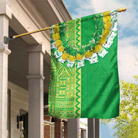 Fiji Lovoni Garden Flag Fijian Tapa Salusalu Green Glitter