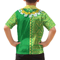 Fiji Lovoni Kid Hawaiian Shirt Fijian Tapa Salusalu Green Glitter