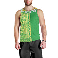 Fiji Lovoni Men Tank Top Fijian Tapa Salusalu Green Glitter