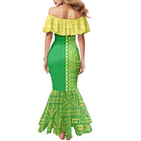 Fiji Lovoni Mermaid Dress Fijian Tapa Salusalu Green Glitter
