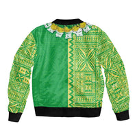 Fiji Lovoni Sleeve Zip Bomber Jacket Fijian Tapa Salusalu Green Glitter