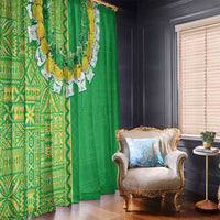 Fiji Lovoni Window Curtain Fijian Tapa Salusalu Green Glitter