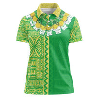 Fiji Lovoni Women Polo Shirt Fijian Tapa Salusalu Green Glitter