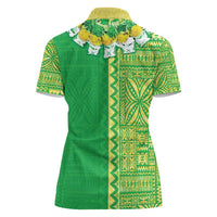 Fiji Lovoni Women Polo Shirt Fijian Tapa Salusalu Green Glitter