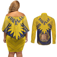 Tokelau Tokehega Day Couples Matching Off Shoulder Short Dress and Long Sleeve Button Shirt National Badge Special Style - Polynesian Pride