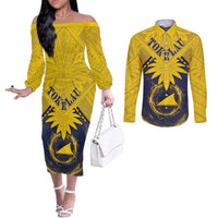 Tokelau Tokehega Day Couples Matching Off The Shoulder Long Sleeve Dress and Long Sleeve Button Shirt National Badge Special Style - Polynesian Pride