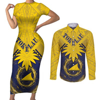 Tokelau Tokehega Day Couples Matching Short Sleeve Bodycon Dress and Long Sleeve Button Shirt National Badge Special Style - Polynesian Pride