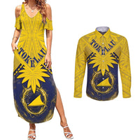 Tokelau Tokehega Day Couples Matching Summer Maxi Dress and Long Sleeve Button Shirt National Badge Special Style - Polynesian Pride