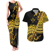 Kosrae Liberation Day Couples Matching Tank Maxi Dress and Hawaiian Shirt Polynesian Floral Tattoo - Polynesian Pride