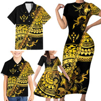 Kosrae Liberation Day Family Matching Short Sleeve Bodycon Dress and Hawaiian Shirt Polynesian Floral Tattoo - Polynesian Pride