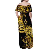 Kosrae Liberation Day Off Shoulder Maxi Dress Polynesian Floral Tattoo - Polynesian Pride