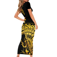 Kosrae Liberation Day Short Sleeve Bodycon Dress Polynesian Floral Tattoo - Polynesian Pride