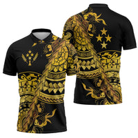 Kosrae Liberation Day Zipper Polo Shirt Polynesian Floral Tattoo - Polynesian Pride