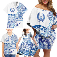 Pohnpei Liberation Day Family Matching Off Shoulder Short Dress and Hawaiian Shirt Polynesian Floral Tattoo - Polynesian Pride