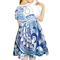 Pohnpei Liberation Day Kid Short Sleeve Dress Polynesian Floral Tattoo - Polynesian Pride
