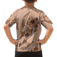 Hawaii Brown Hibiscus Pikake Lei Family Matching Off The Shoulder Long Sleeve Dress and Hawaiian Shirt LT05 - Polynesian Pride