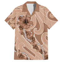 Hawaii Brown Hibiscus Pikake Lei Family Matching Off The Shoulder Long Sleeve Dress and Hawaiian Shirt LT05 Dad's Shirt - Short Sleeve Brown - Polynesian Pride