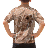 Hawaii Brown Hibiscus Pikake Lei Family Matching Off Shoulder Short Dress and Hawaiian Shirt LT05 - Polynesian Pride