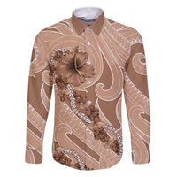 Hawaii Brown Hibiscus Pikake Lei Family Matching Summer Maxi Dress and Hawaiian Shirt - Polynesian Pride