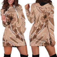Hawaii Brown Hibiscus Pikake Lei Hoodie Dress - Polynesian Pride