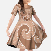 Hawaii Brown Hibiscus Pikake Lei Kid Short Sleeve Dress - Polynesian Pride