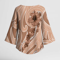 Hawaii Brown Hibiscus Pikake Lei Kimono Sleeve Blouse - Polynesian Pride