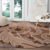 Hawaii Brown Hibiscus Pikake Lei Round Carpet - Polynesian Pride