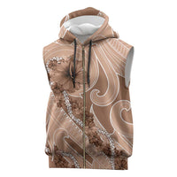 Hawaii Brown Hibiscus Pikake Lei Sleeveless Zip Hoodie - Polynesian Pride