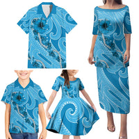 Hawaii Blue Hibiscus Pikake Lei Family Matching Puletasi and Hawaiian Shirt - Polynesian Pride