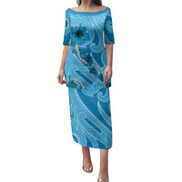 Hawaii Blue Hibiscus Pikake Lei Family Matching Puletasi and Hawaiian Shirt - Polynesian Pride