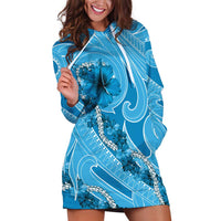 Hawaii Blue Hibiscus Pikake Lei Hoodie Dress - Polynesian Pride