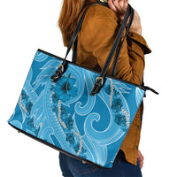 Hawaii Blue Hibiscus Pikake Lei Leather Tote Bag - Polynesian Pride