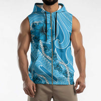 Hawaii Blue Hibiscus Pikake Lei Sleeveless Zip Hoodie - Polynesian Pride