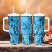 Hawaii Blue Hibiscus Pikake Lei Tumbler With Handle - Polynesian Pride