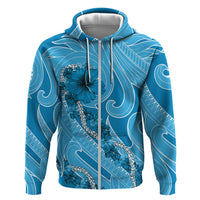 Hawaii Blue Hibiscus Pikake Lei Zip Hoodie - Polynesian Pride