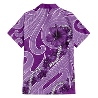 Hawaii Violet Hibiscus Pikake Lei Family Matching Off The Shoulder Long Sleeve Dress and Hawaiian Shirt LT05 - Polynesian Pride
