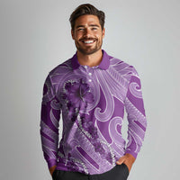 Hawaii Violet Hibiscus Pikake Lei Long Sleeve Polo Shirt - Polynesian Pride