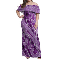 Hawaii Violet Hibiscus Pikake Lei Off Shoulder Maxi Dress - Polynesian Pride